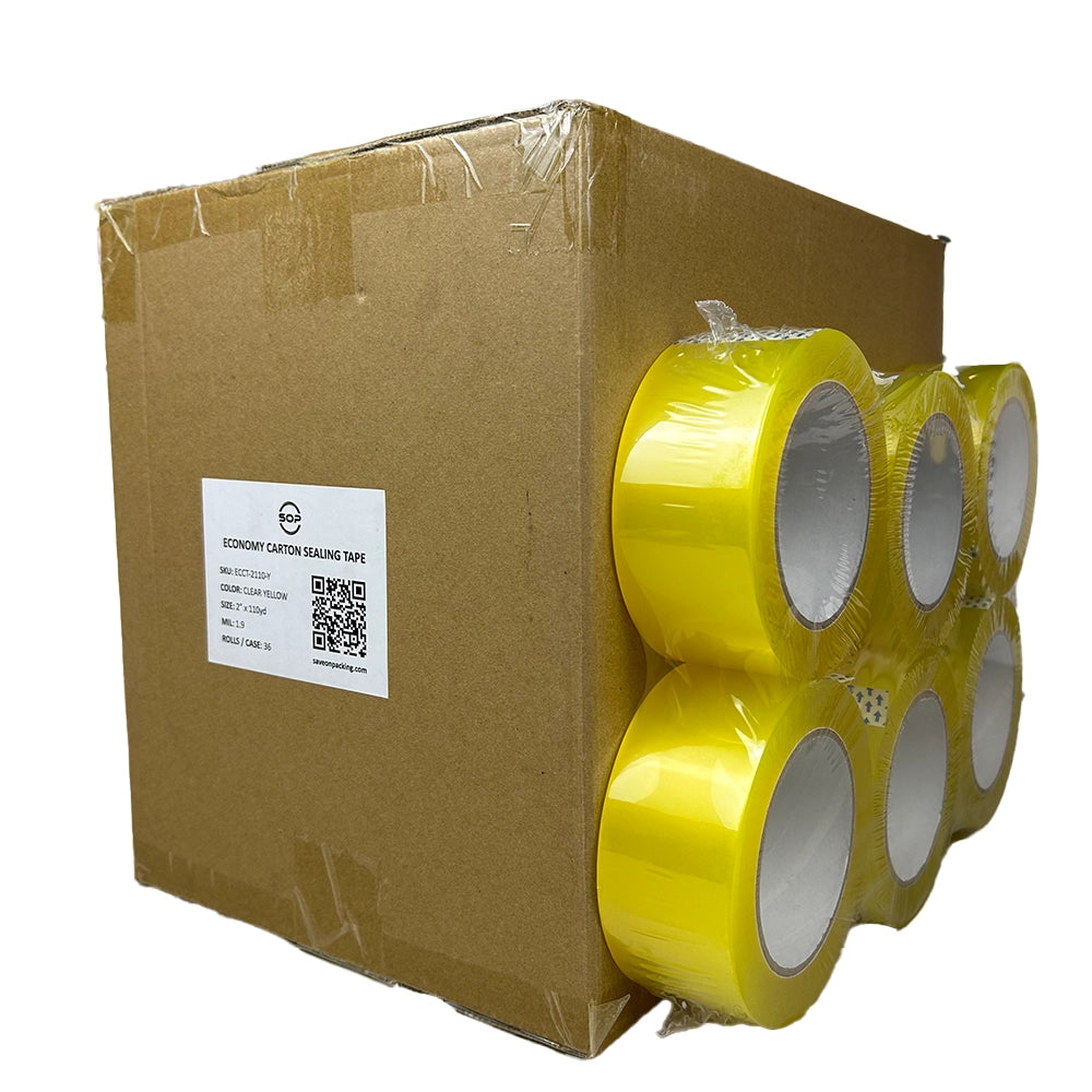 Economy Carton Sealing Tape 2" x 110yds 36 ROLLS (Yellow)